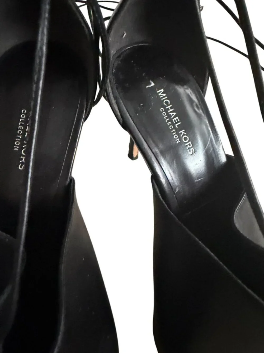 MICHAEL KORS COLLECTION Black Leather Laceup Sandals Heels Size 39 / US 9